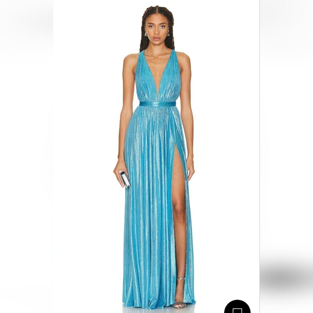 Retrofete Tova Dress in Aqua Blue Size Large NWT Metallic Sleeveless V Neck